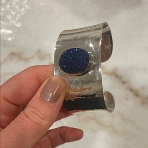 Silver Cuff Bracelet with Blue Stone